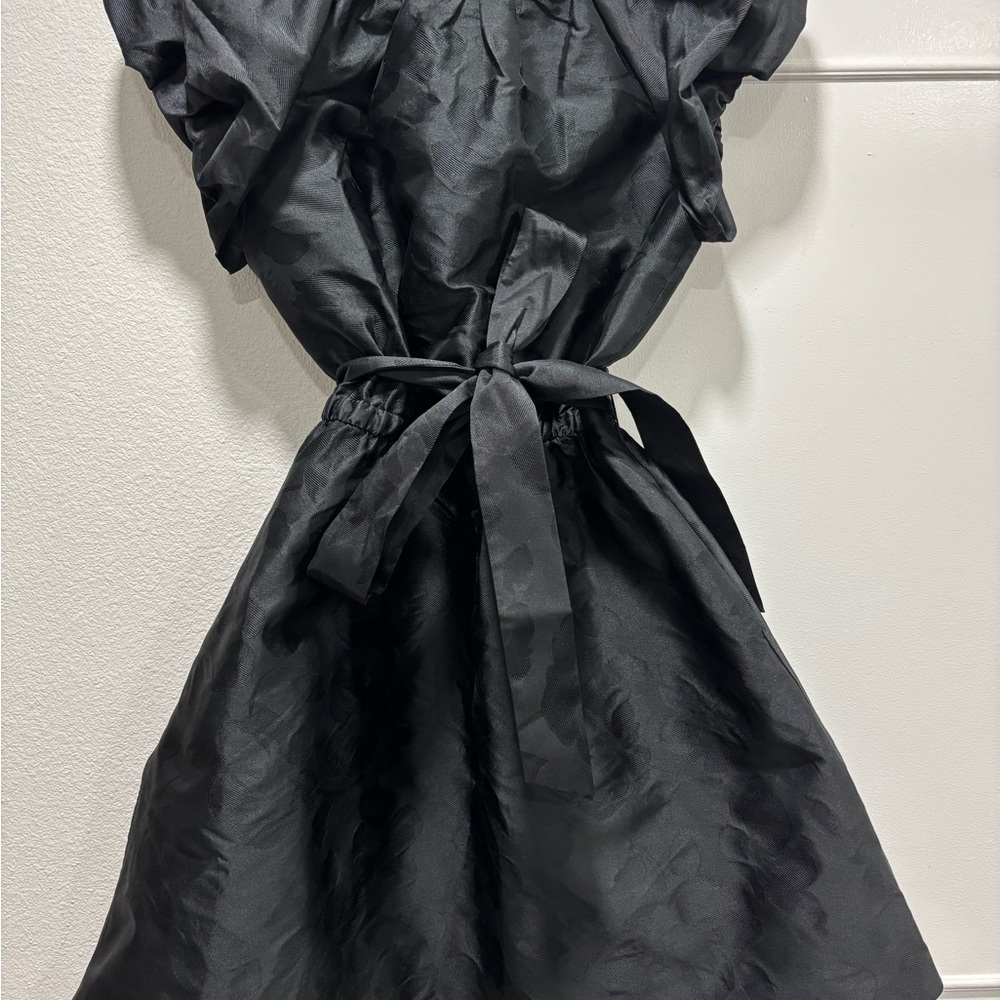 kate spade Black Textured Satin Dress with Self-Tie Waist